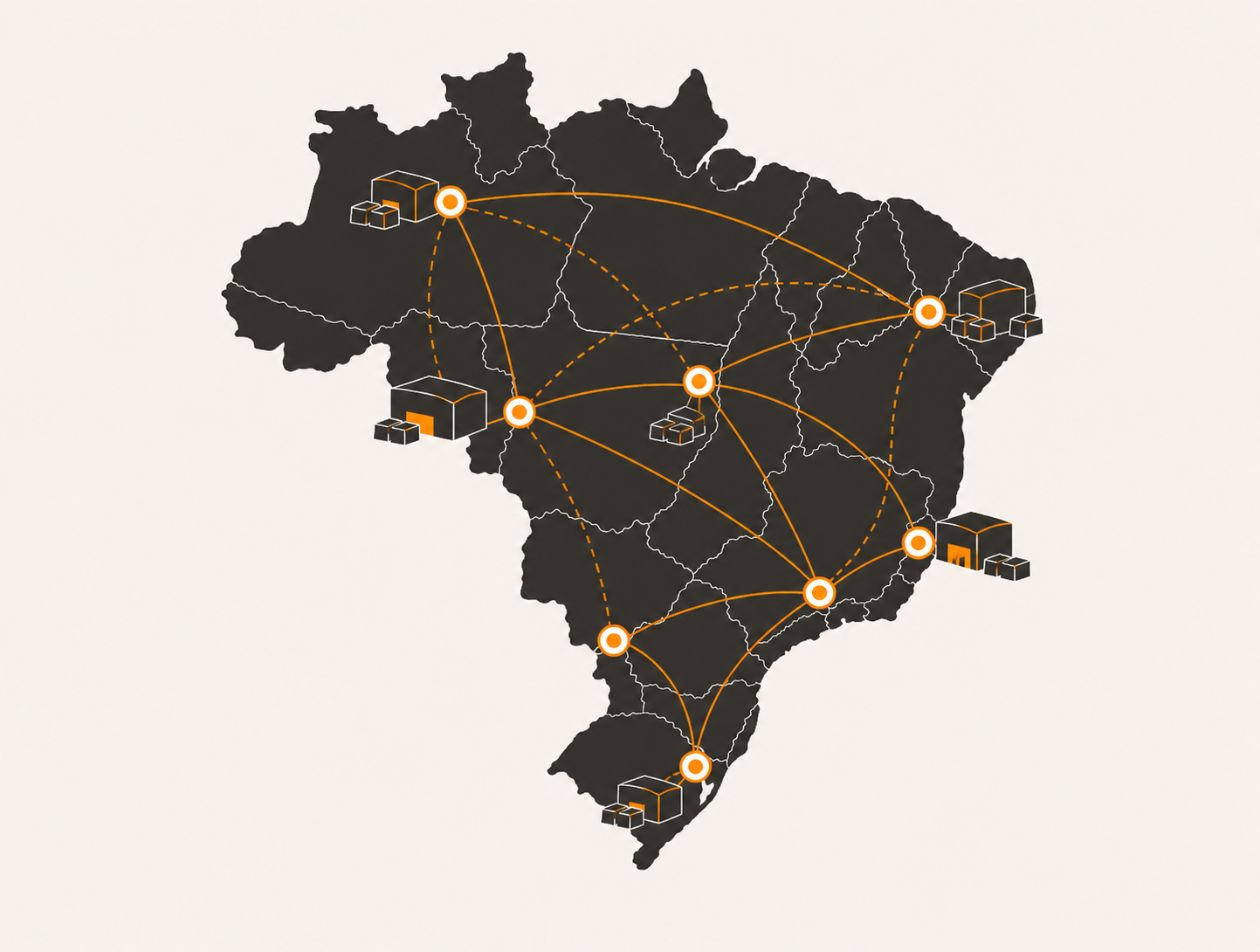 Ilustração do Estoque Avançado — rede de pontos de distribuição no Brasil